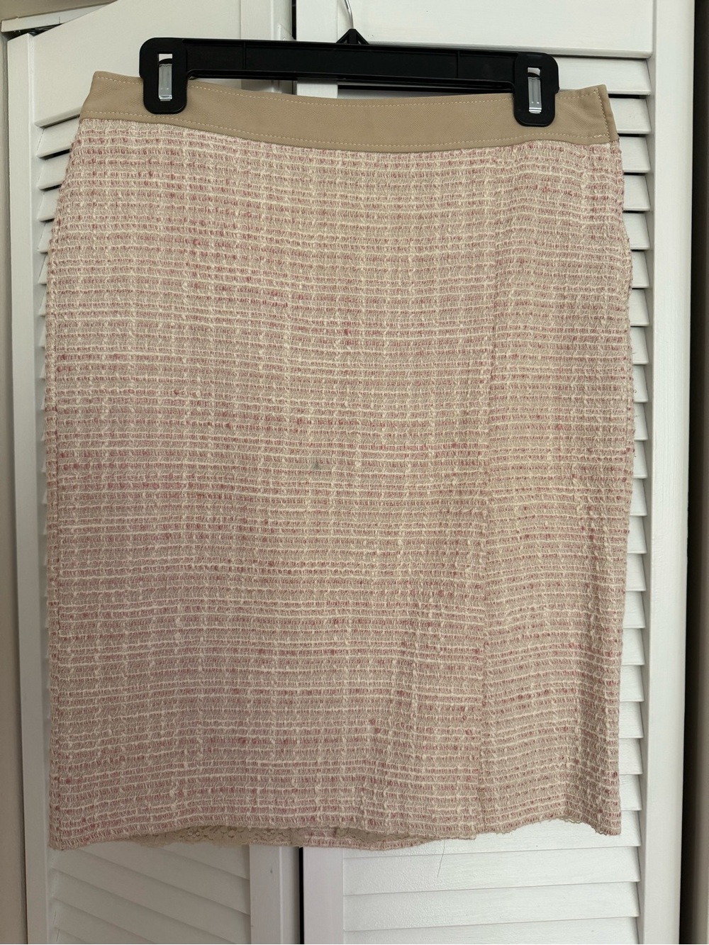 United Colors Of Benetton Blush Pink Tweed Pencil Skirt with Tan Waistband